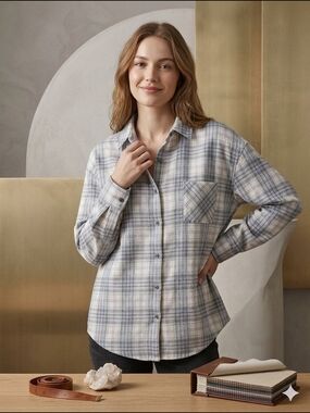 Boutique Blue & Lavender Plaid Flannel Button Down Shirt - Size Large (EUC)